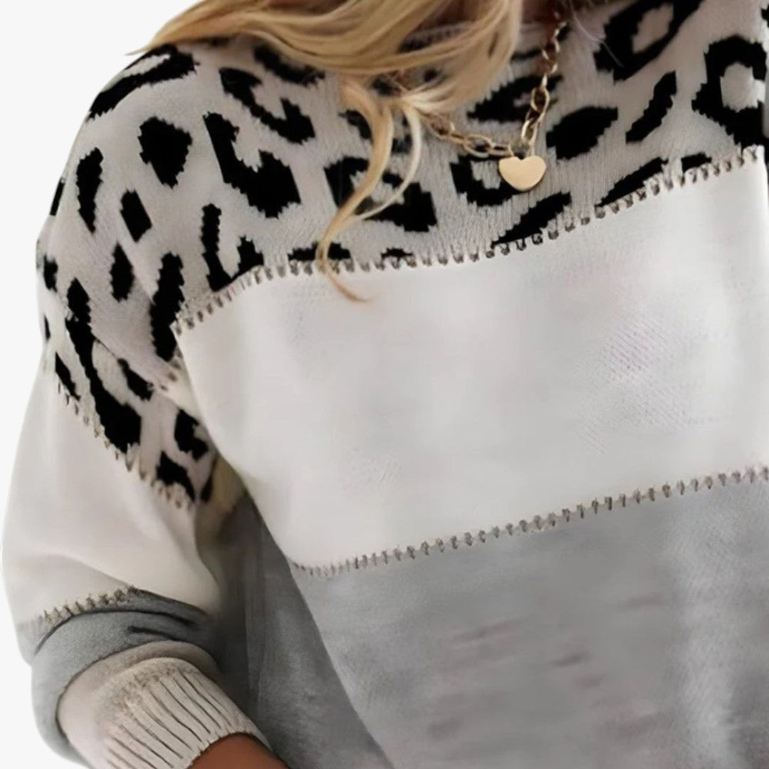 Damen Strickpullover mit Leopardenmuster | Lang