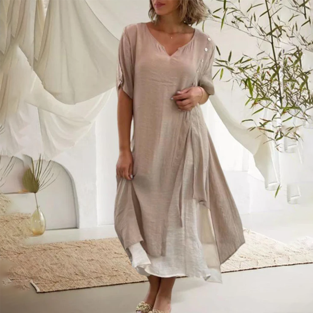 Damen Sommerkleid Schwarz V-Ausschnitt Elegantes Kleid für Freizeit und Partys 3