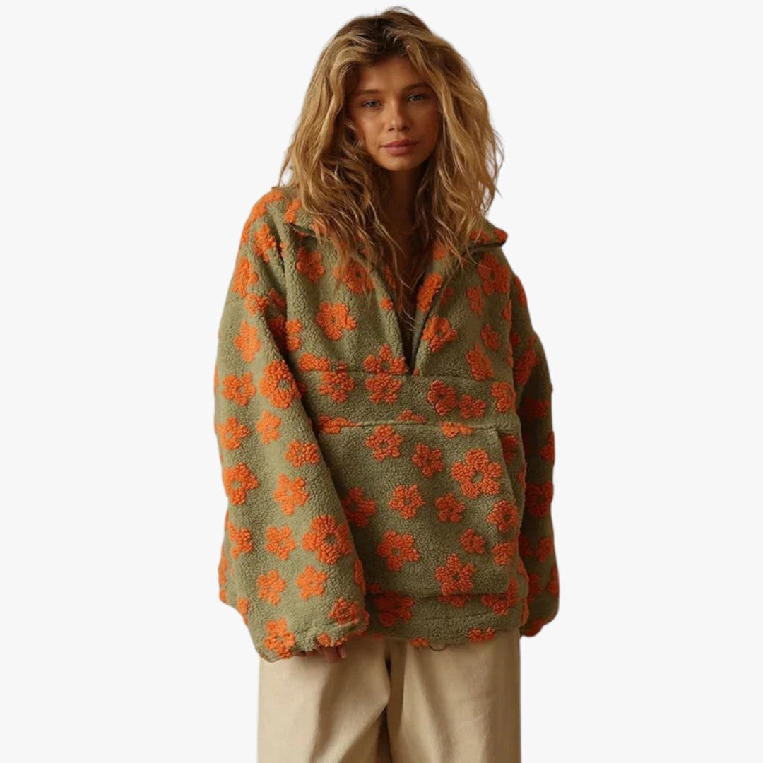Damen Winterpullover mit Reißverschluss und Blumen