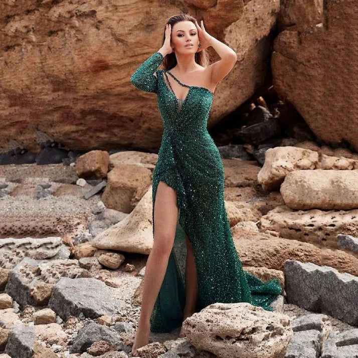 Damen Hochzeitspaillettenkleid mit Glitzer | Maxi