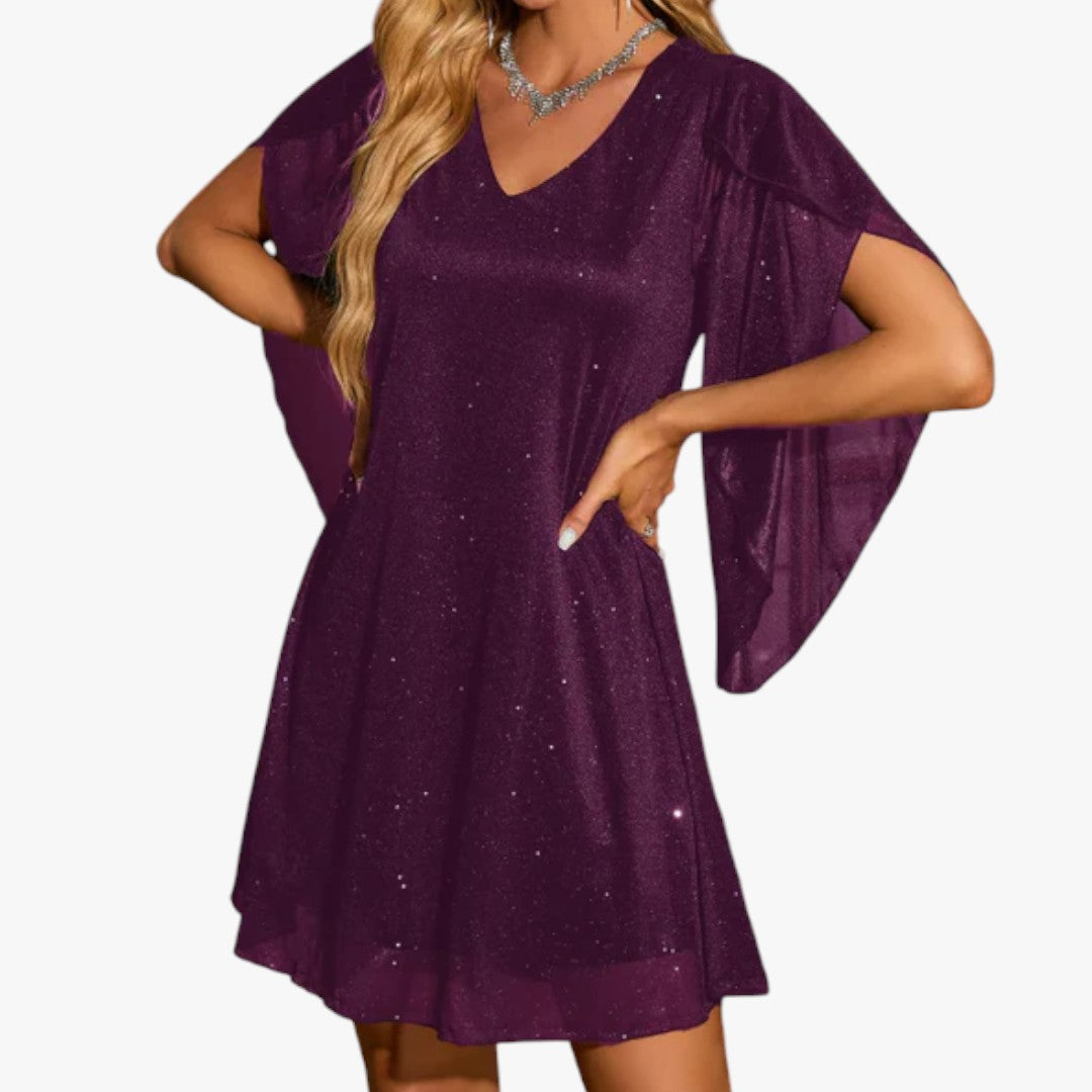 Damen-Weihnachtskleid mit Glitzer und Cape | Mini
