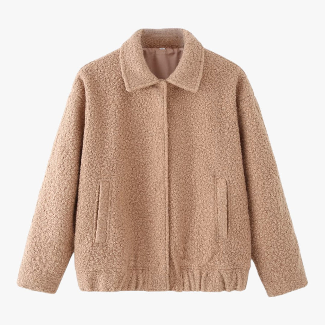 Damen Winter Teddyjacke mit Druckknöpfen | Lockere Passform
