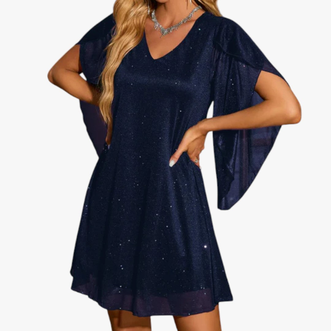 Damen-Weihnachtskleid mit Glitzer und Cape | Mini