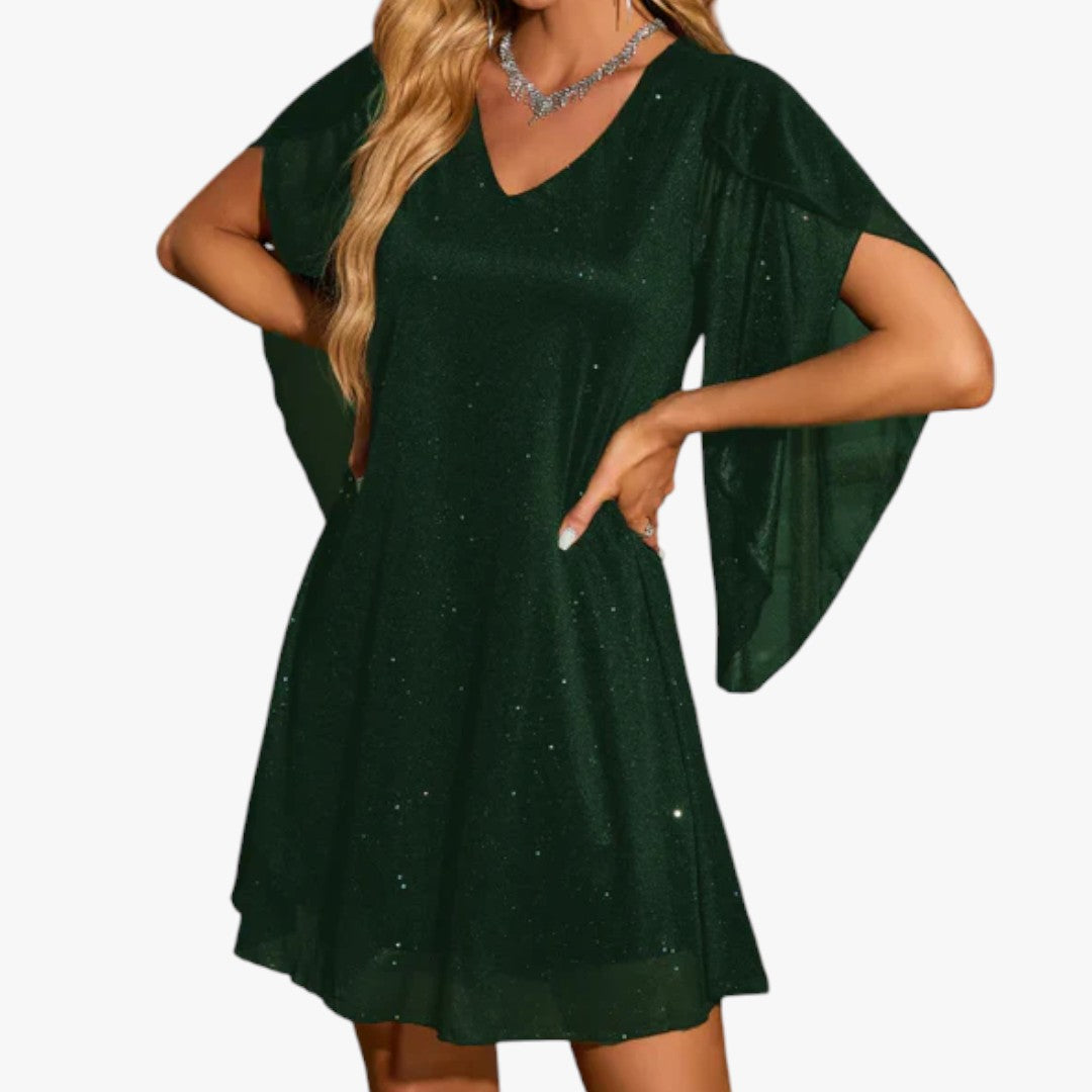 Damen-Weihnachtskleid mit Glitzer und Cape | Mini