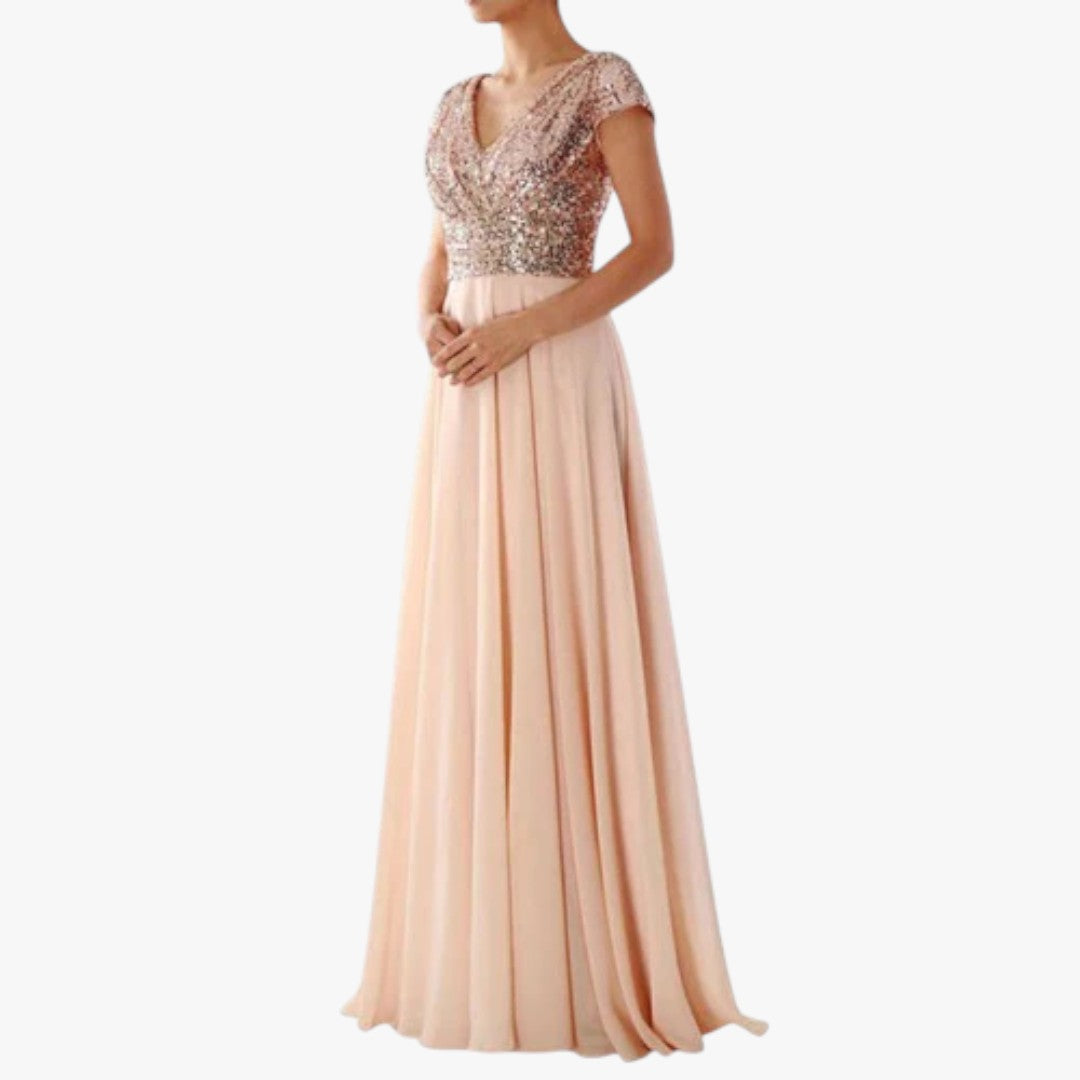 Damen Ballkleid mit Pailletten für Weihnachten | Maxi