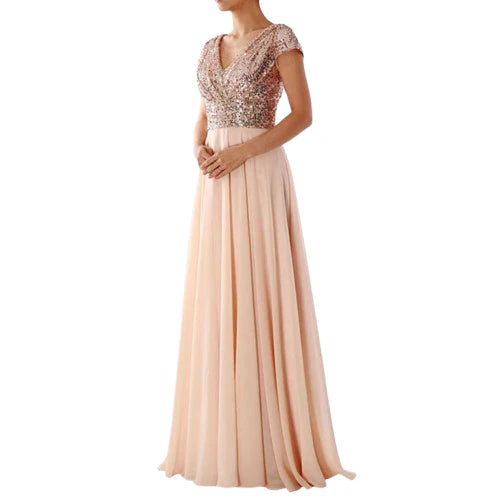 Damen Ballkleid mit Pailletten für Weihnachten | Maxi