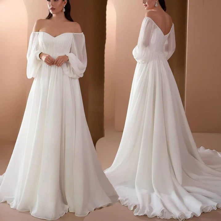 Damen weißes Hochzeitskleid | Maxi
