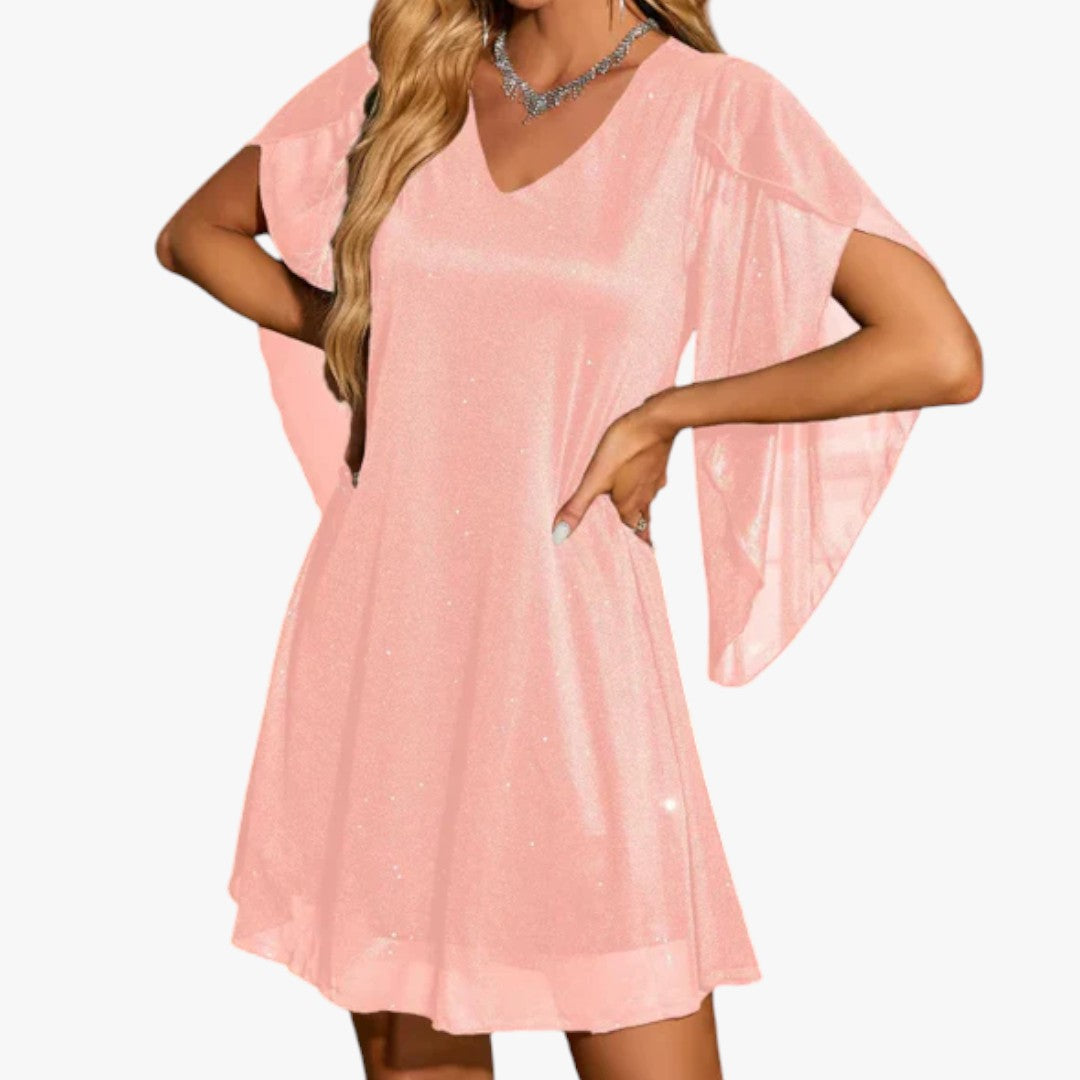 Damen-Weihnachtskleid mit Glitzer und Cape | Mini