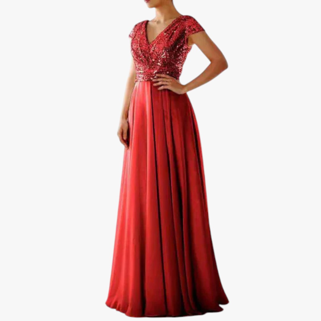 Damen Ballkleid mit Pailletten für Weihnachten | Maxi