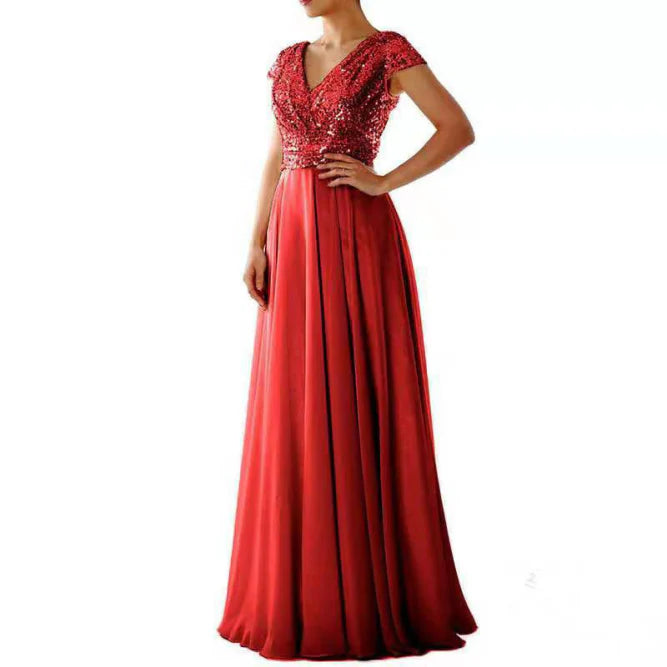 Damen Ballkleid mit Pailletten für Weihnachten | Maxi