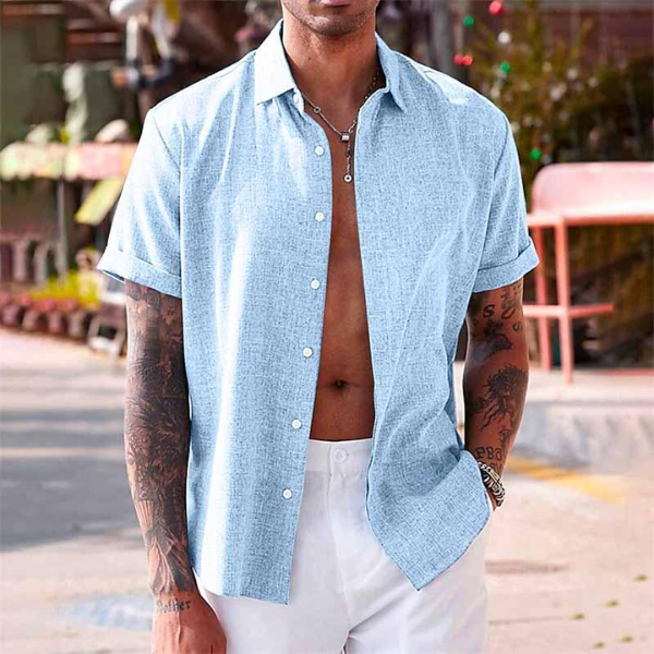 Herren Relaxed Sommer Hemd Leinen Stil