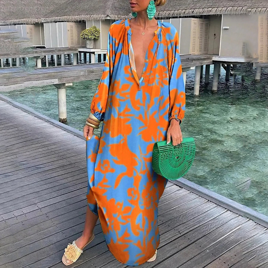 Damen Boho Kleid Blau – Leichtes Sommerkleid mit Langen Ärmeln für Trendige Anlässe 2