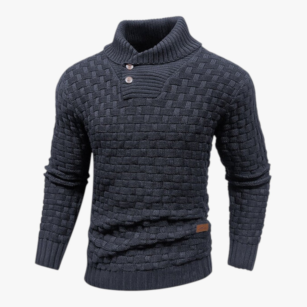 Herrenpullover mit Knöpfen und halbem Rollkragen
