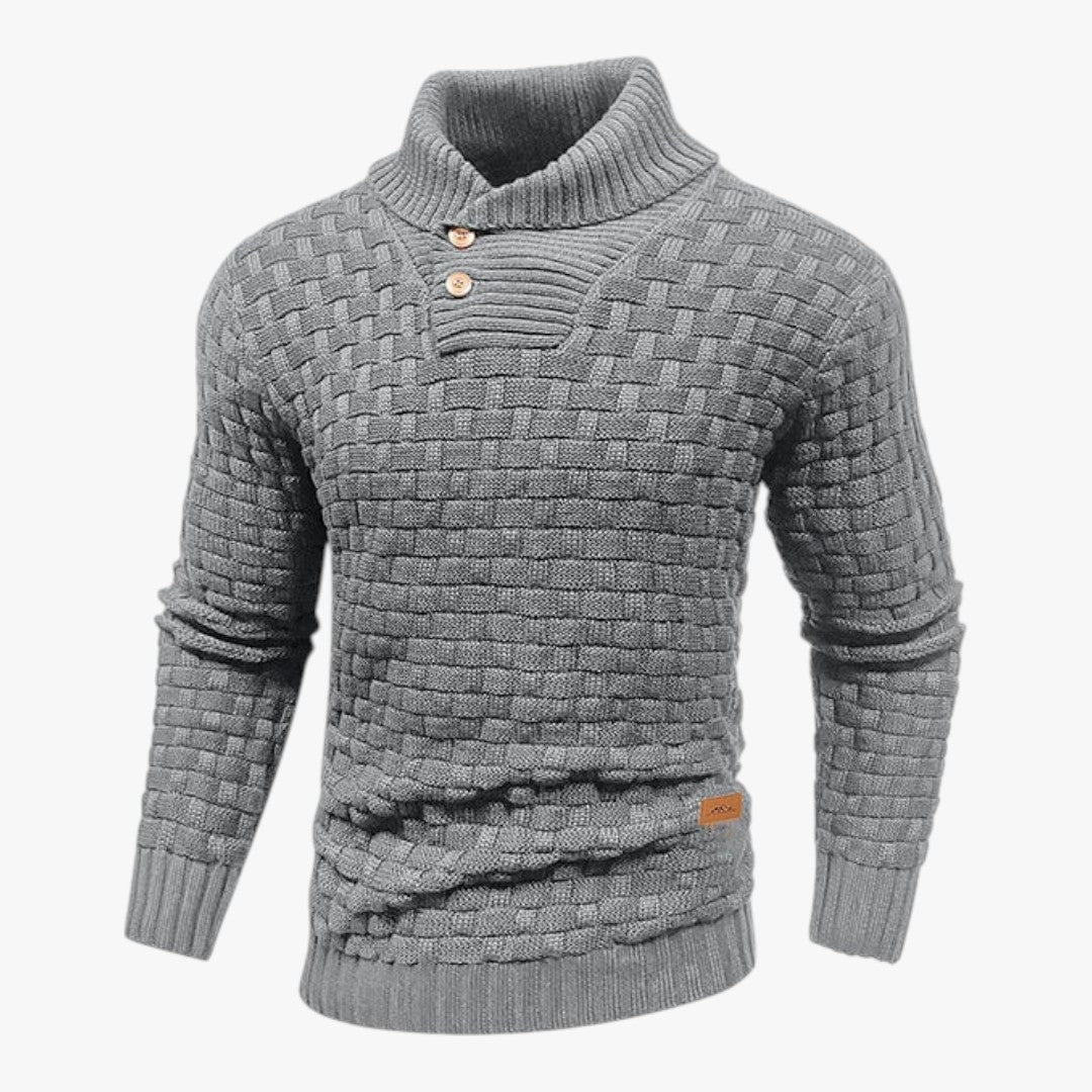Herrenpullover mit Knöpfen und halbem Rollkragen
