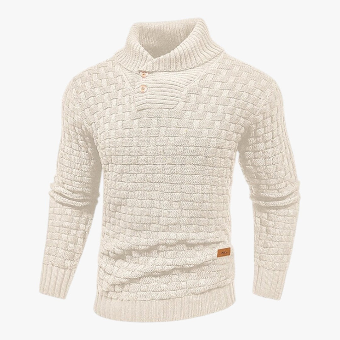 Herrenpullover mit Knöpfen und halbem Rollkragen