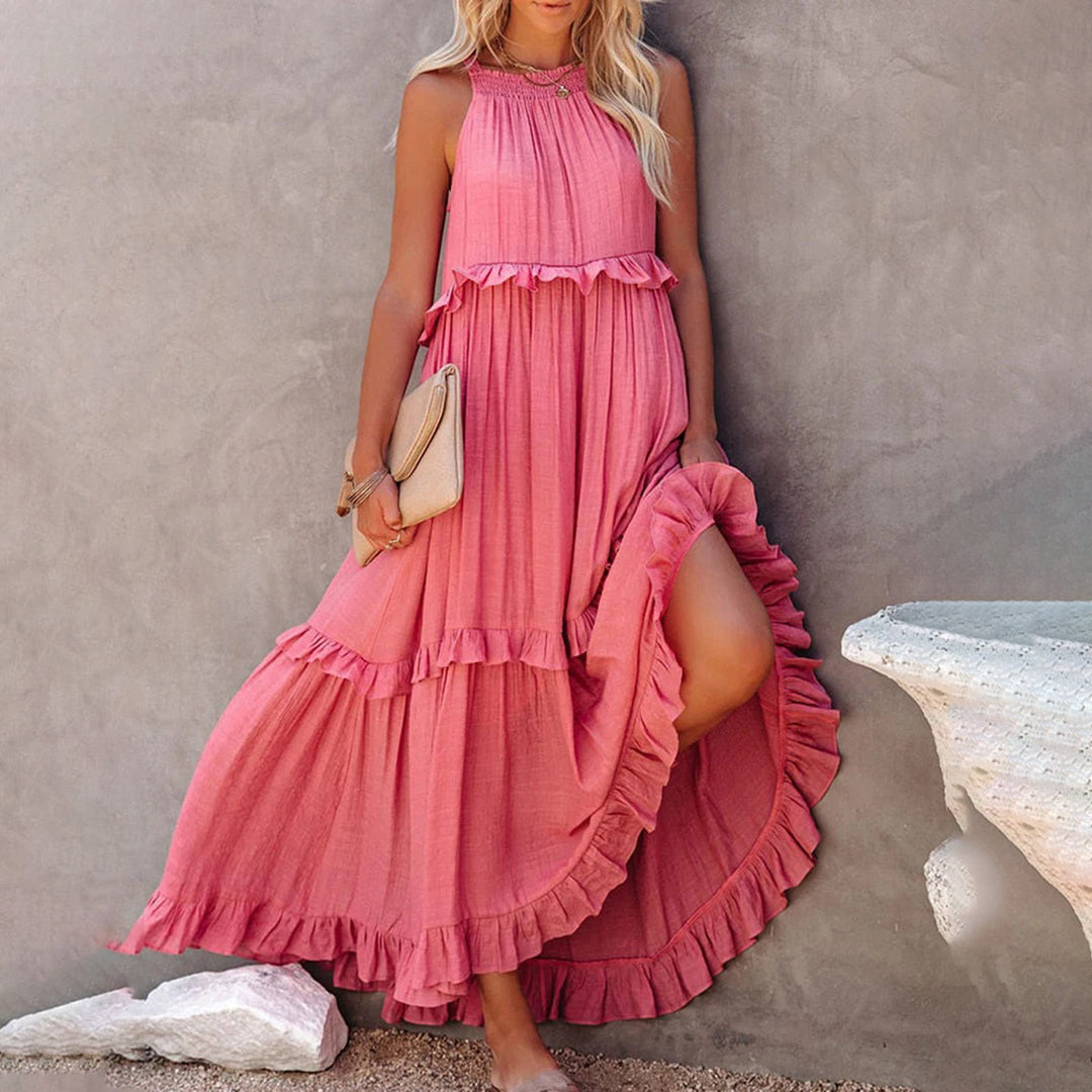Damen Maxikleid Beige - Elegantes, Ärmeloses Sommer Kleid Lang für Festliche Anlässe und Sommerpartys 6