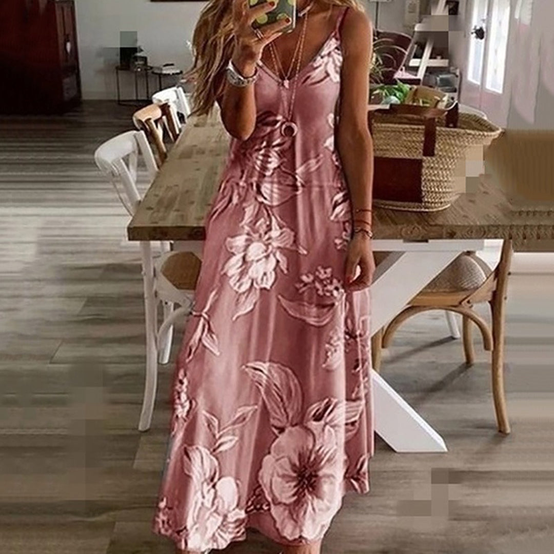 Damen Sommerkleid Blumenmuster V-Ausschnitt Bunt 3