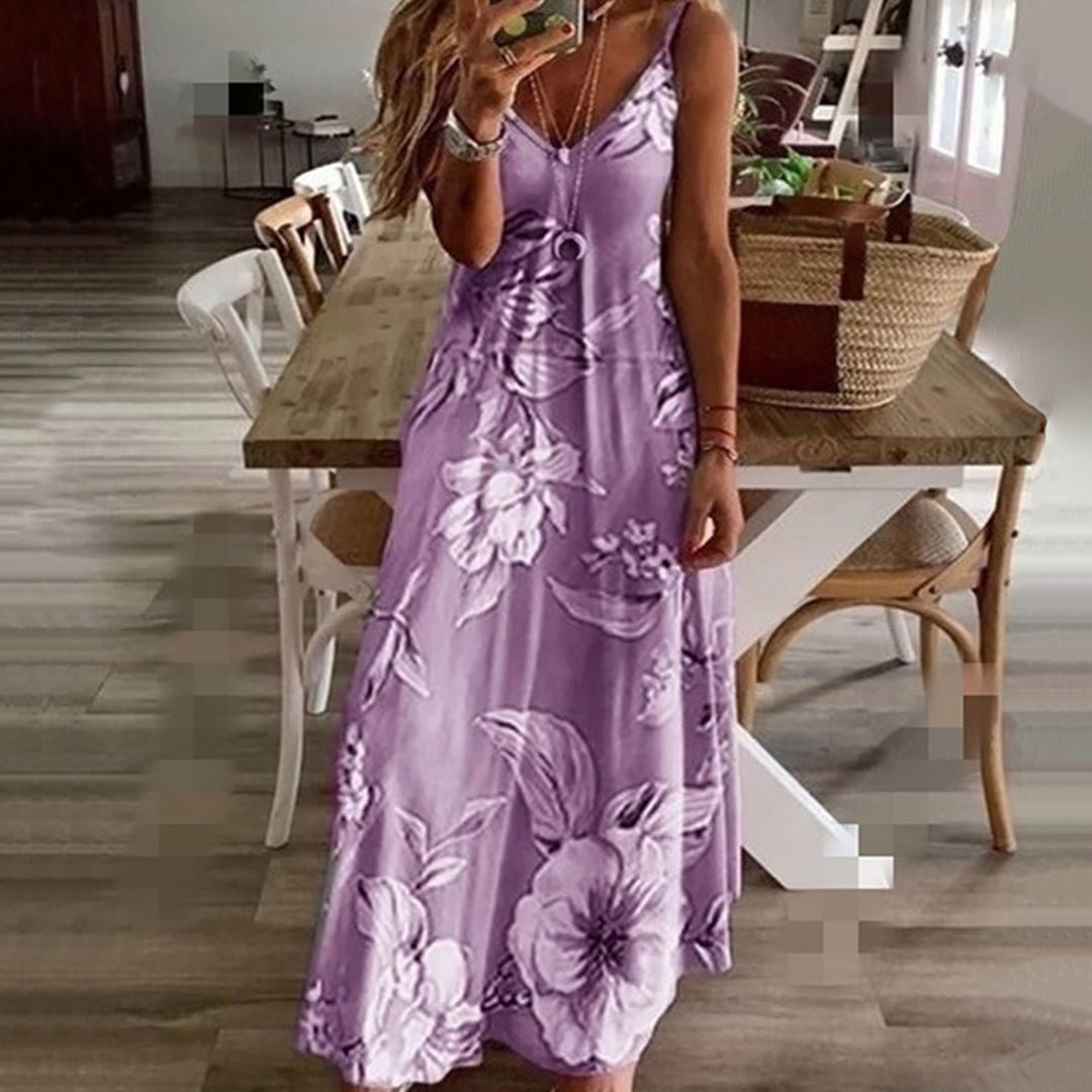 Damen Sommerkleid Blumenmuster V-Ausschnitt Bunt 4