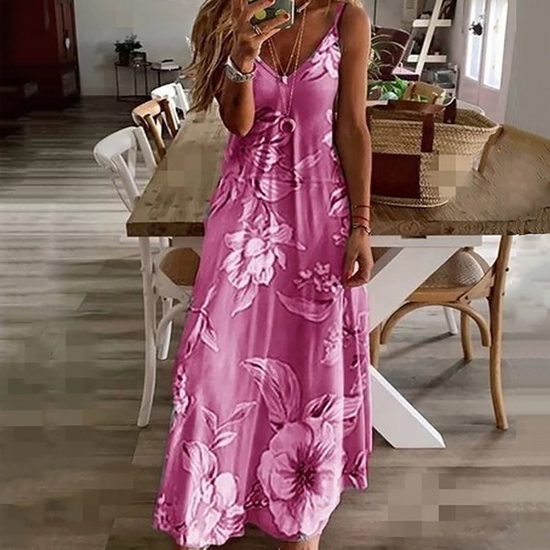 Damen Sommerkleid Blumenmuster V-Ausschnitt Bunt 6