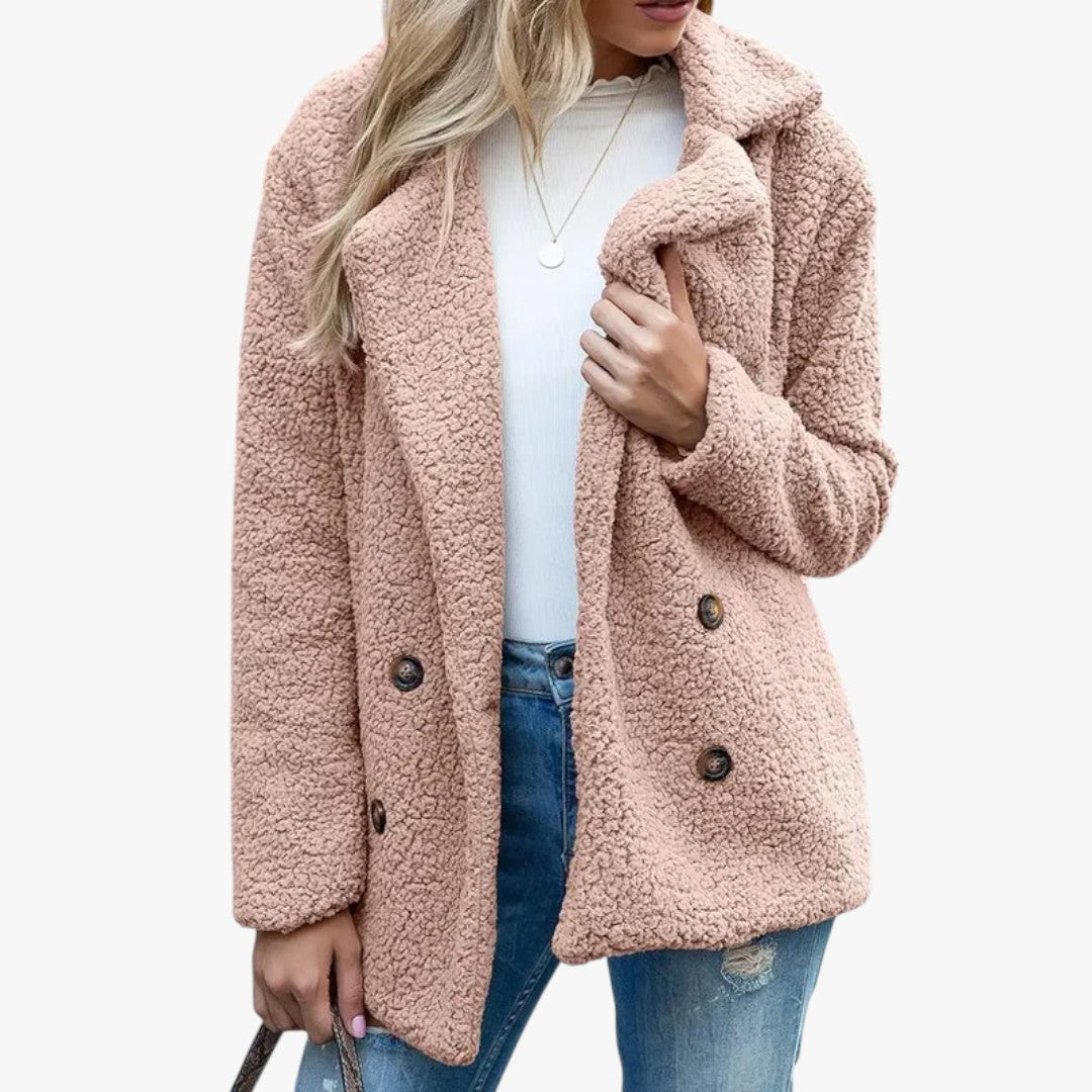 Damen Winter-Teddyjacke mit Knöpfen | Kurz