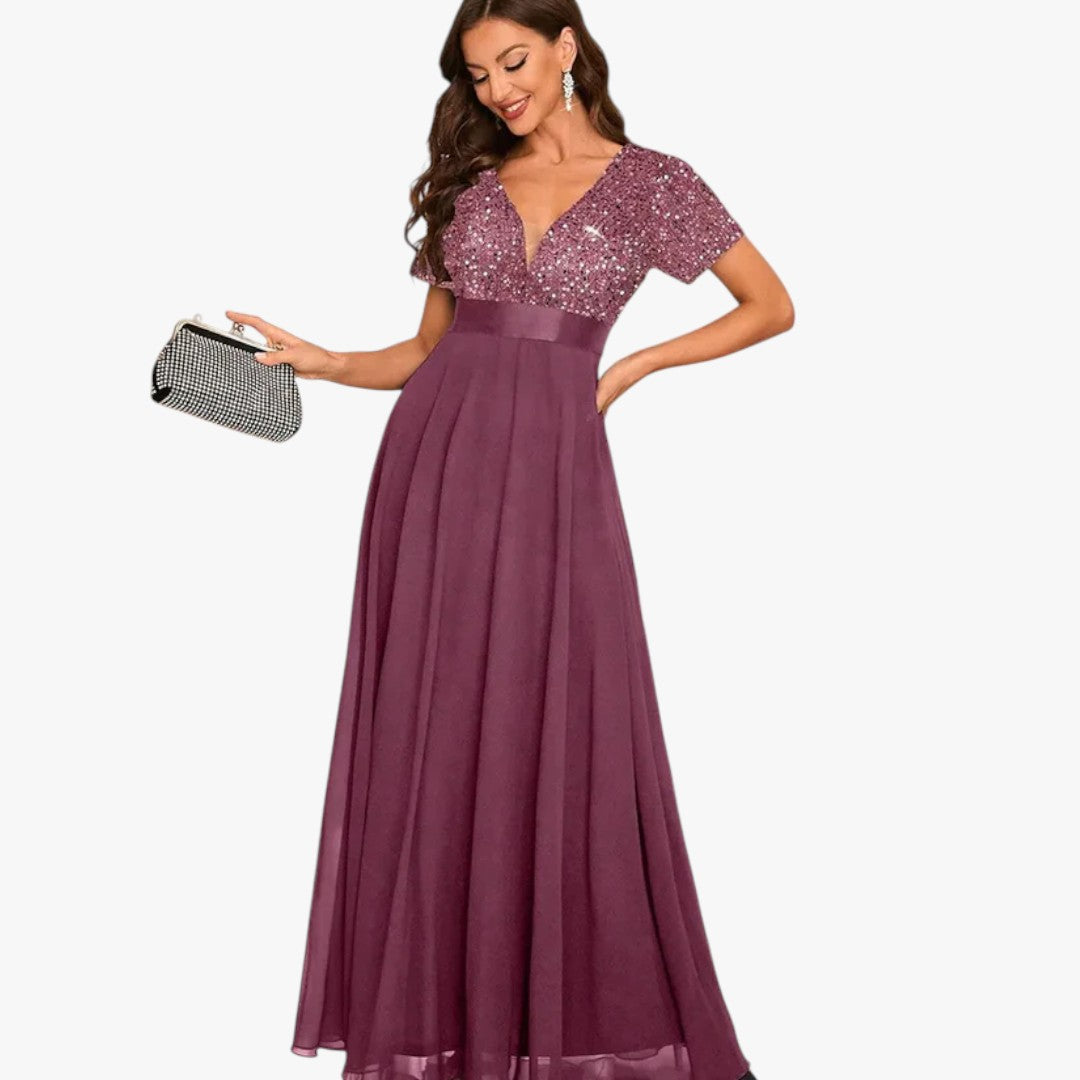 Damen Ballkleid mit Pailletten für Weihnachten | Maxi
