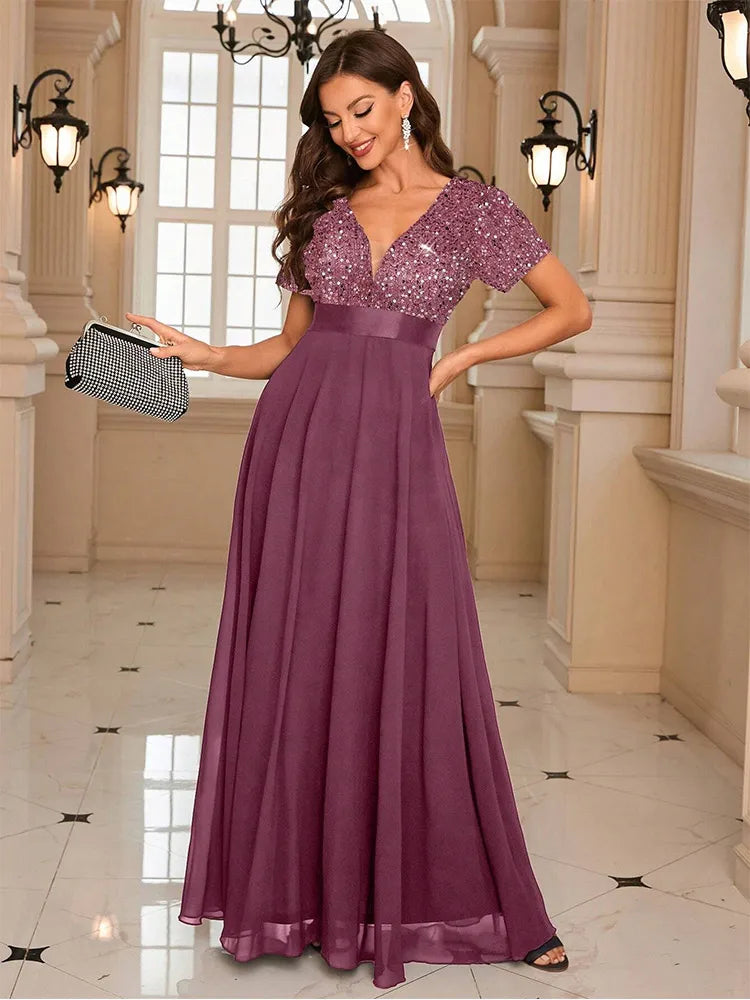 Damen Ballkleid mit Pailletten für Weihnachten | Maxi