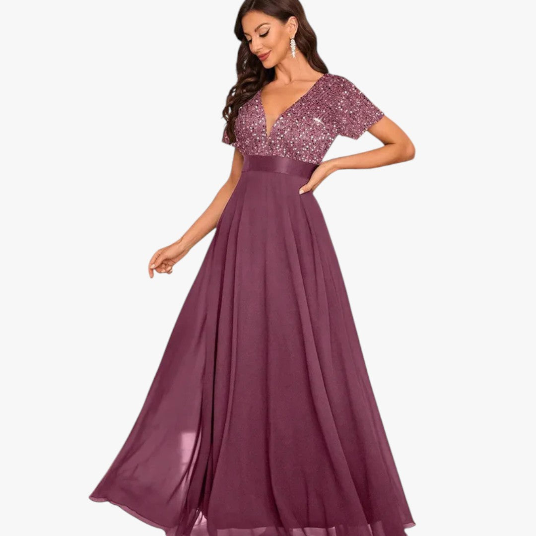 Damen Ballkleid mit Pailletten für Weihnachten | Maxi