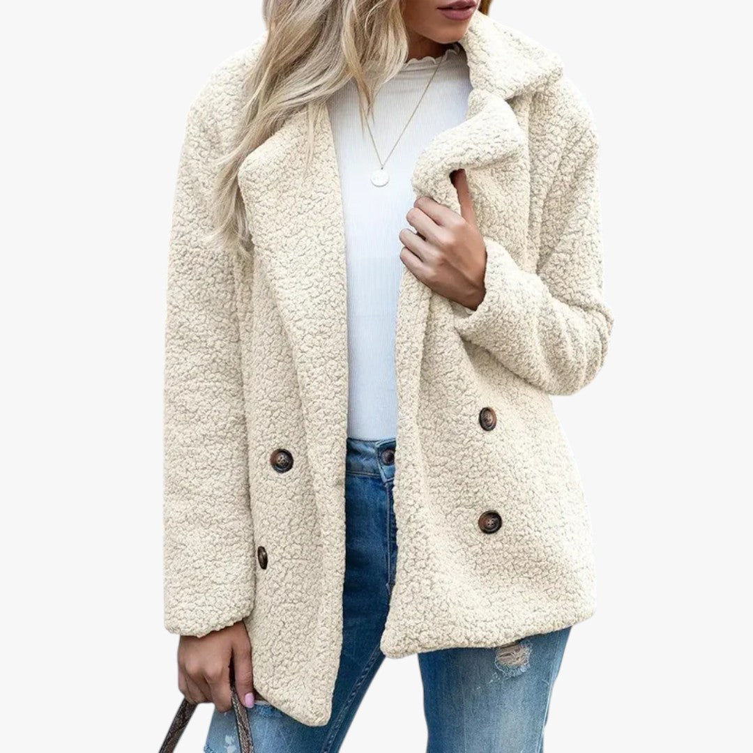 Damen Winter-Teddyjacke mit Knöpfen | Kurz
