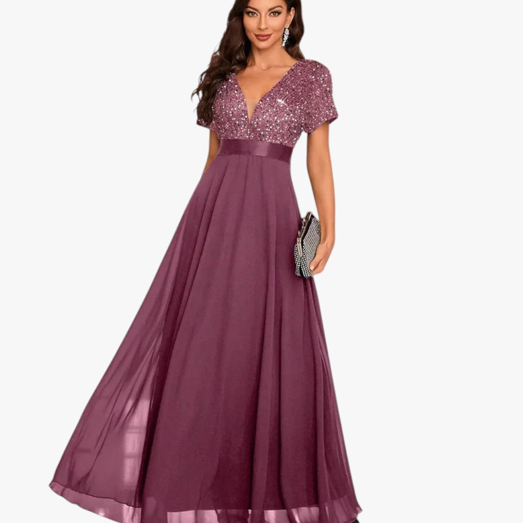 Damen Ballkleid mit Pailletten für Weihnachten | Maxi
