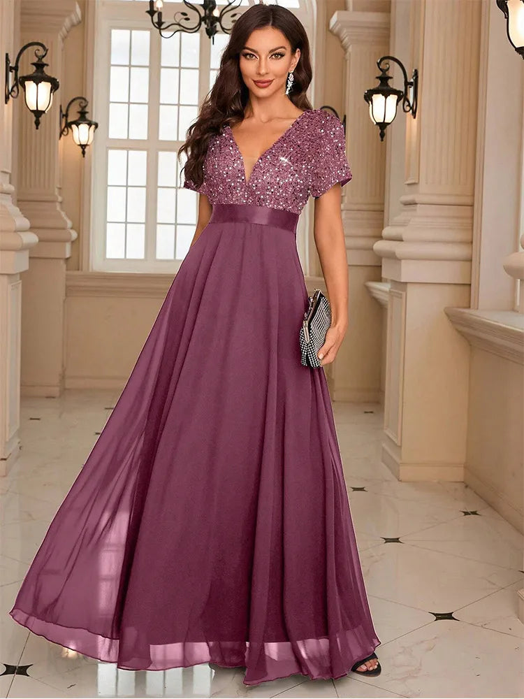 Damen Ballkleid mit Pailletten für Weihnachten | Maxi