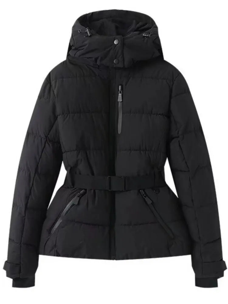 Damen Winter Skijacke mit Gürtel | Kurz