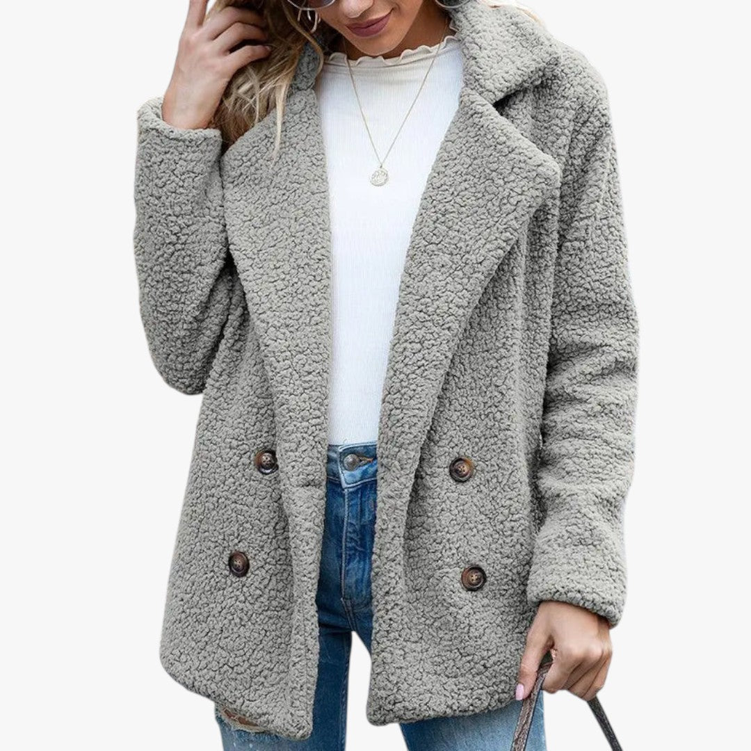 Damen Winter-Teddyjacke mit Knöpfen | Kurz