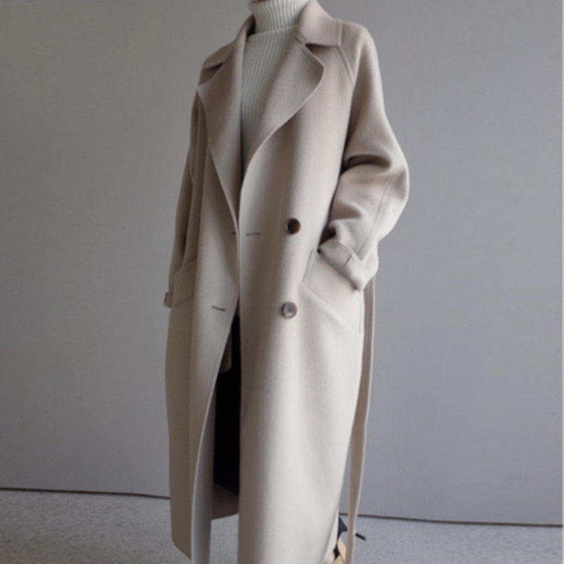 Damen Winter Trenchcoat mit Knöpfen und Gürtel