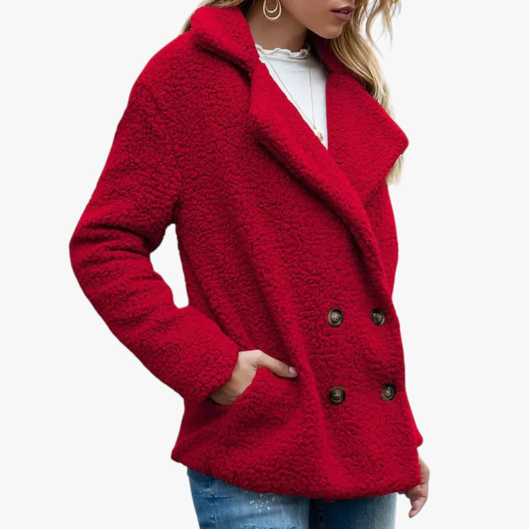 Damen Winter-Teddyjacke mit Knöpfen | Kurz