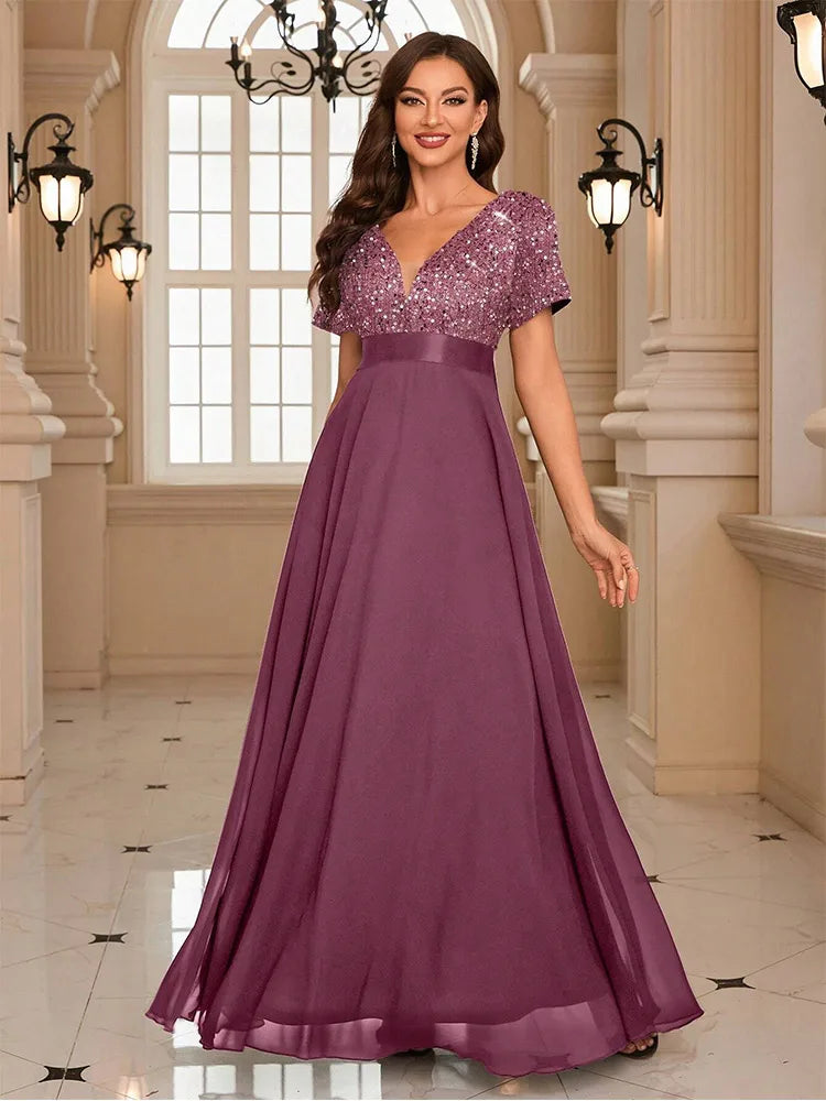 Damen Ballkleid mit Pailletten für Weihnachten | Maxi