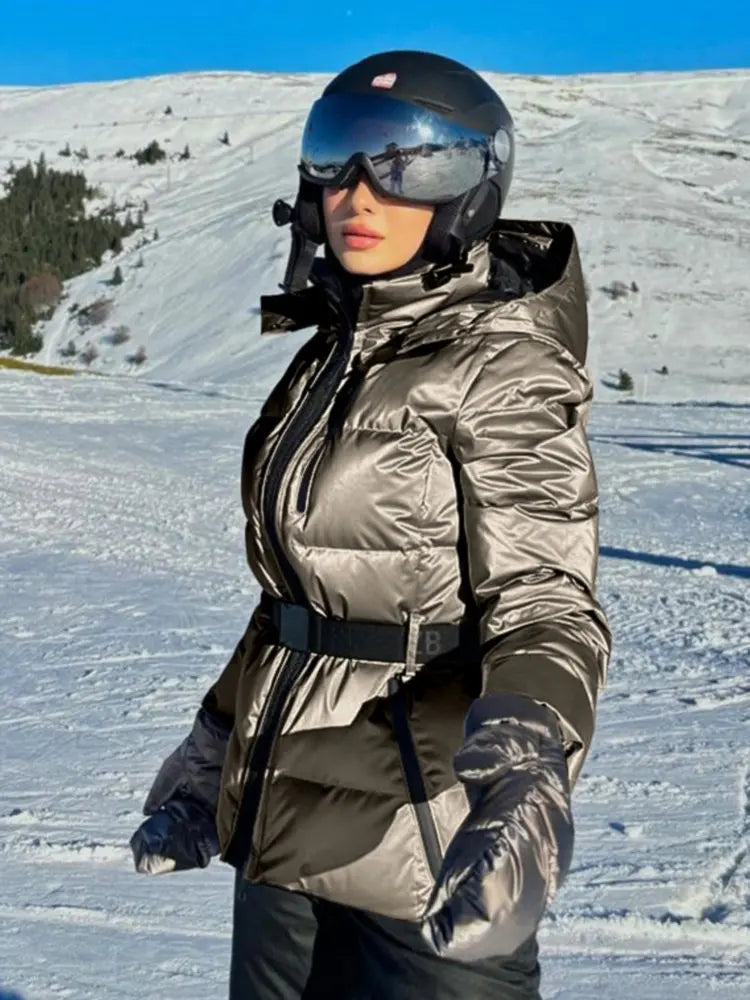 Damen Winter Skijacke mit Gürtel | Kurz