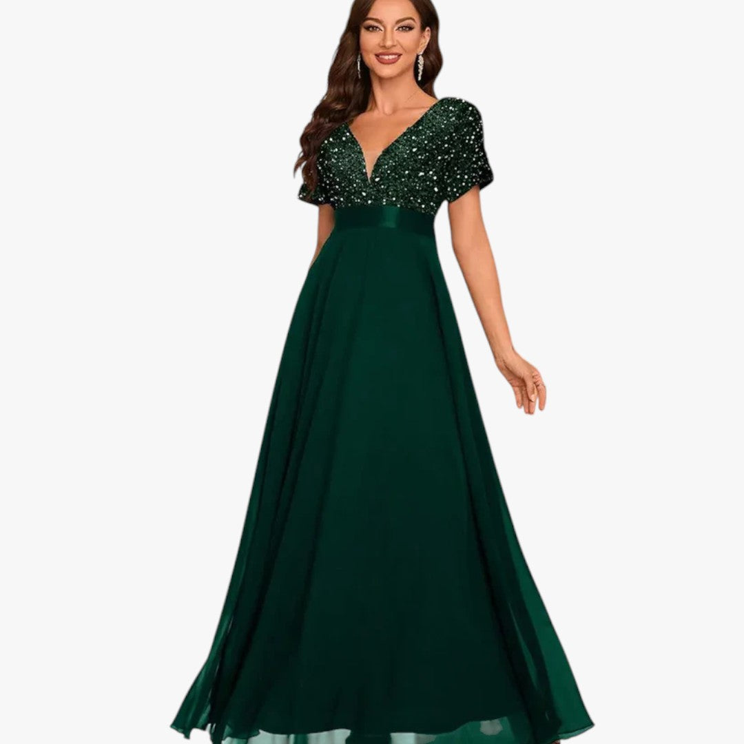 Damen Ballkleid mit Pailletten für Weihnachten | Maxi