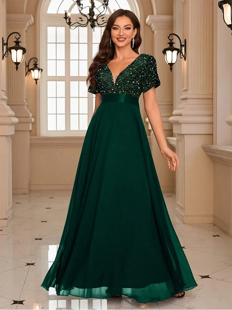 Damen Ballkleid mit Pailletten für Weihnachten | Maxi