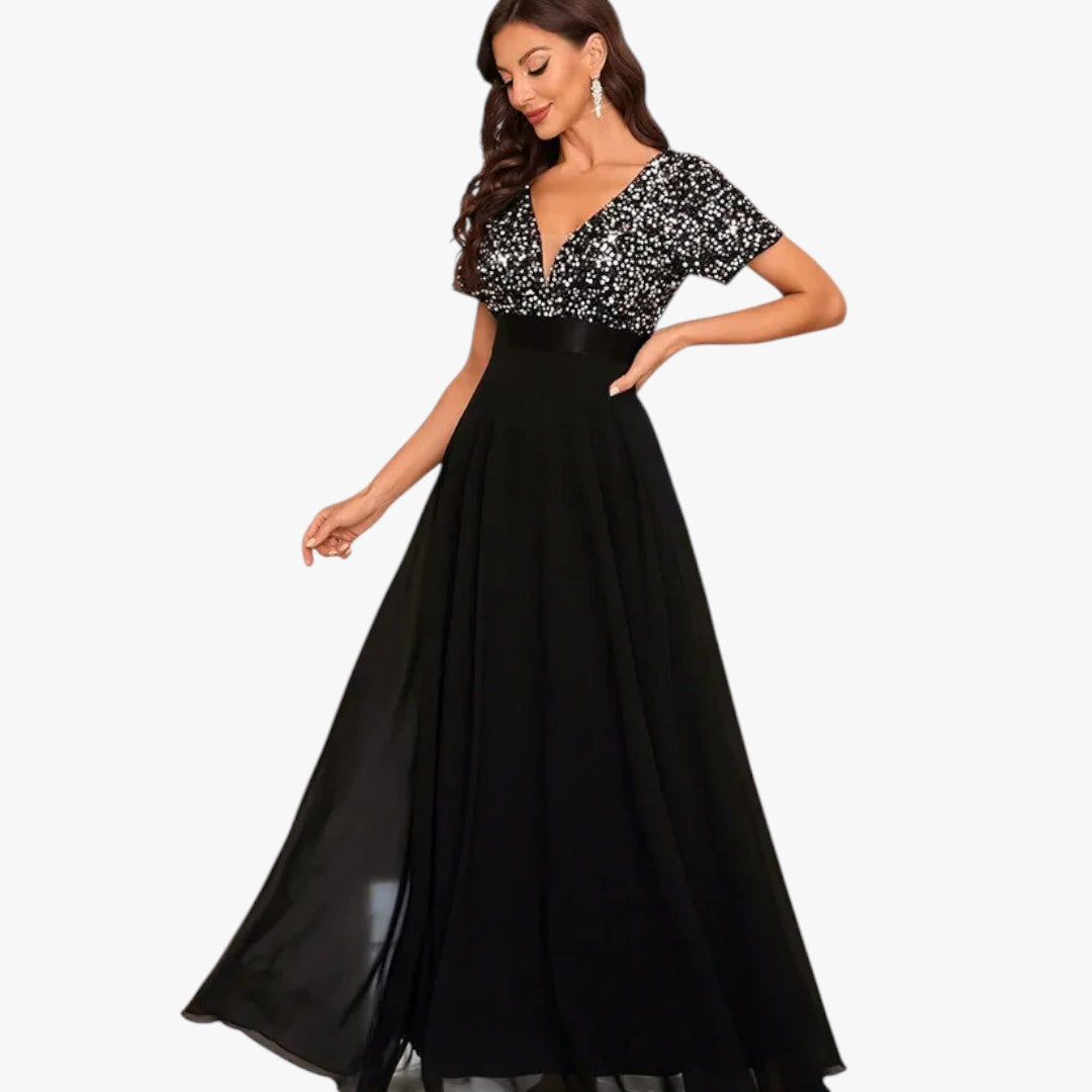Damen Ballkleid mit Pailletten für Weihnachten | Maxi