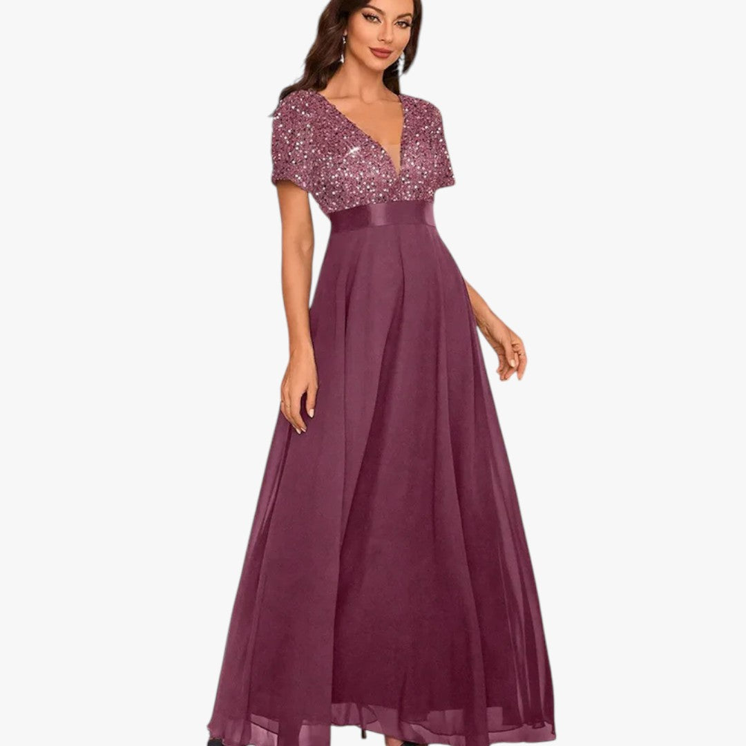Damen Ballkleid mit Pailletten für Weihnachten | Maxi