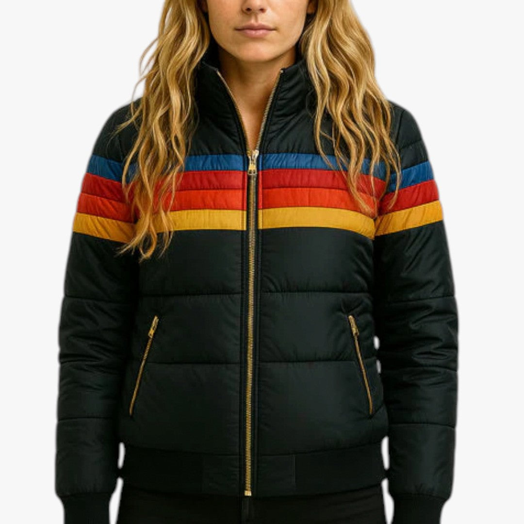 Damen Winterjacke mit Streifen und Kapuze