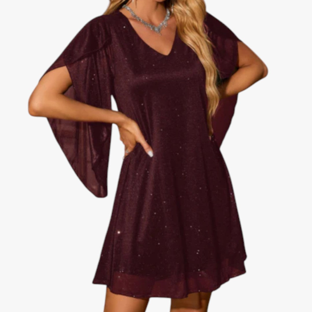 Damen-Weihnachtskleid mit Glitzer und Cape | Mini