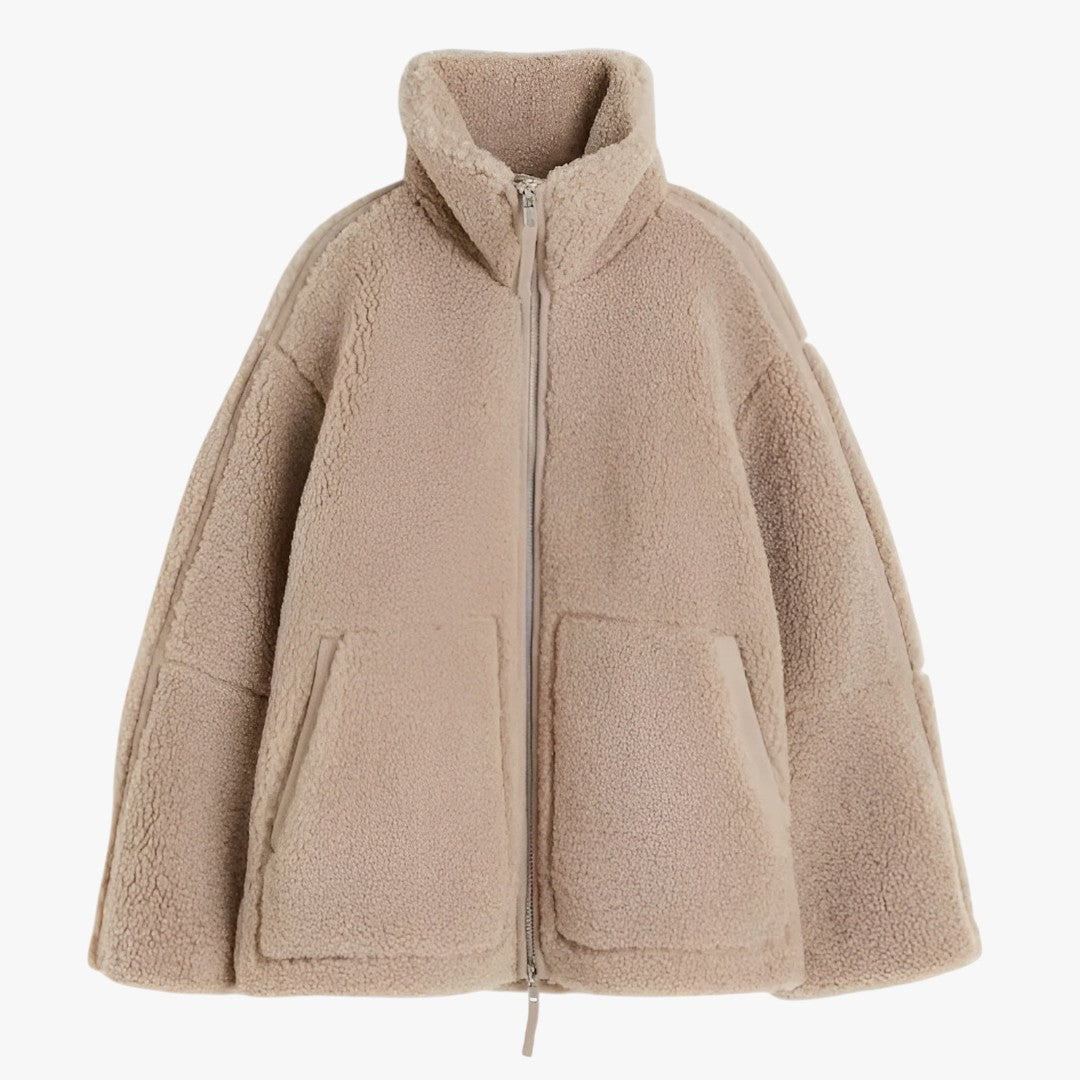 Damen Teddy Wintermantel mit Reißverschluss
