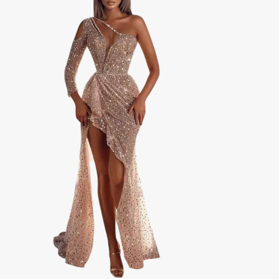 Damen Hochzeitspaillettenkleid mit Glitzer | Maxi
