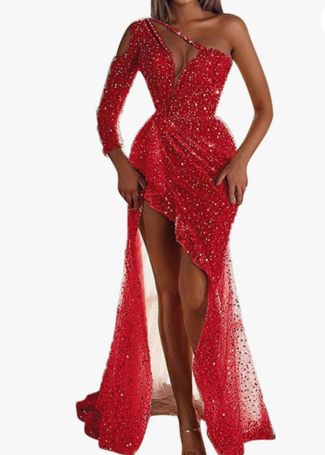 Damen Hochzeitspaillettenkleid mit Glitzer | Maxi