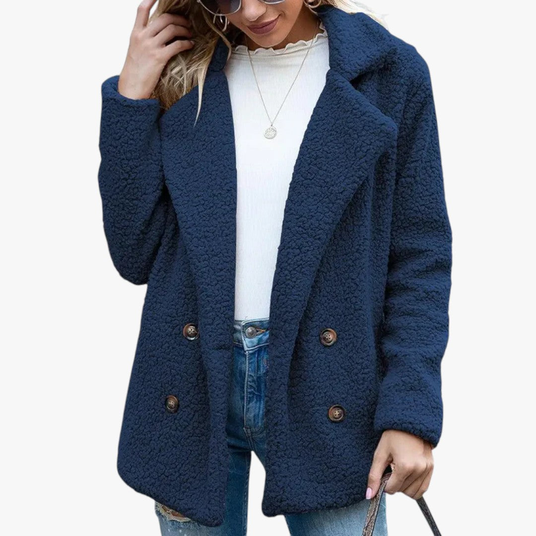 Damen Winter-Teddyjacke mit Knöpfen | Kurz