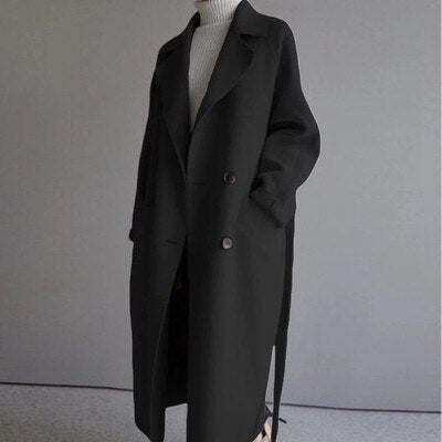 Damen Winter Trenchcoat mit Knöpfen und Gürtel