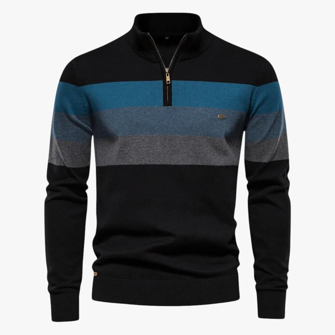 Herren Winterpullover mit Streifen und Reißverschluss