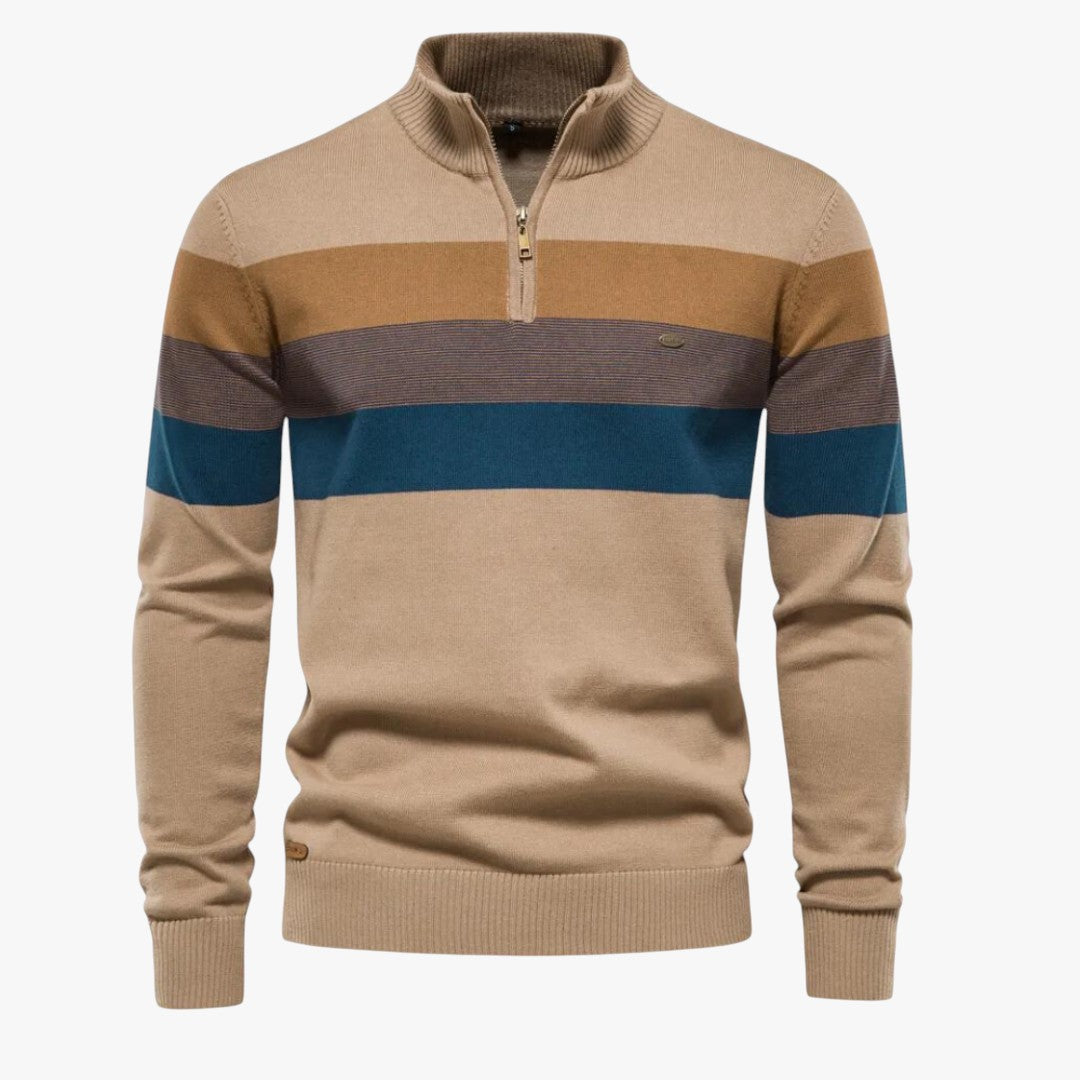 Herren Winterpullover mit Streifen und Reißverschluss