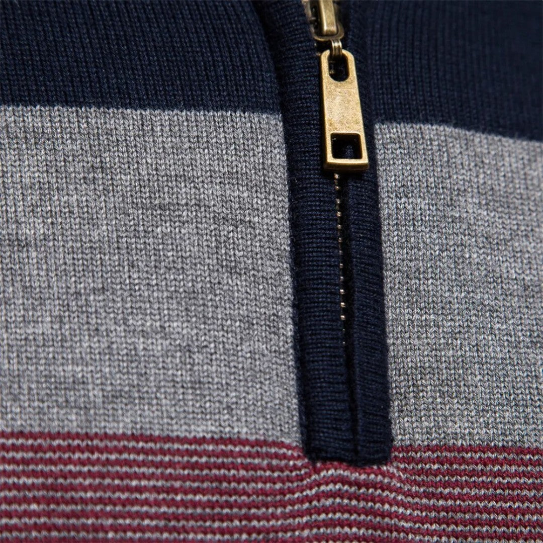 Herren Winterpullover mit Streifen und Reißverschluss